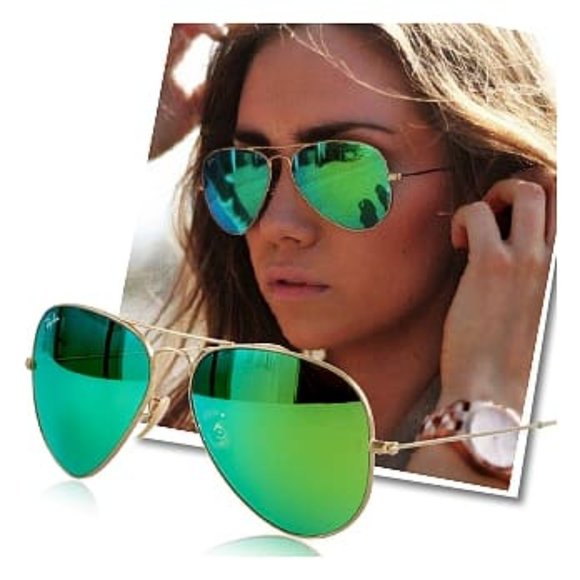 Ray-Ban Accessories - Ray-Ban Large Metal Gold Aviator Green Mirror